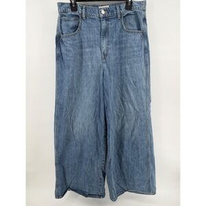 We The Free Free‎ People CRVY Good Luck Mid-Rise Barrel Jeans Blue Denim Size 32